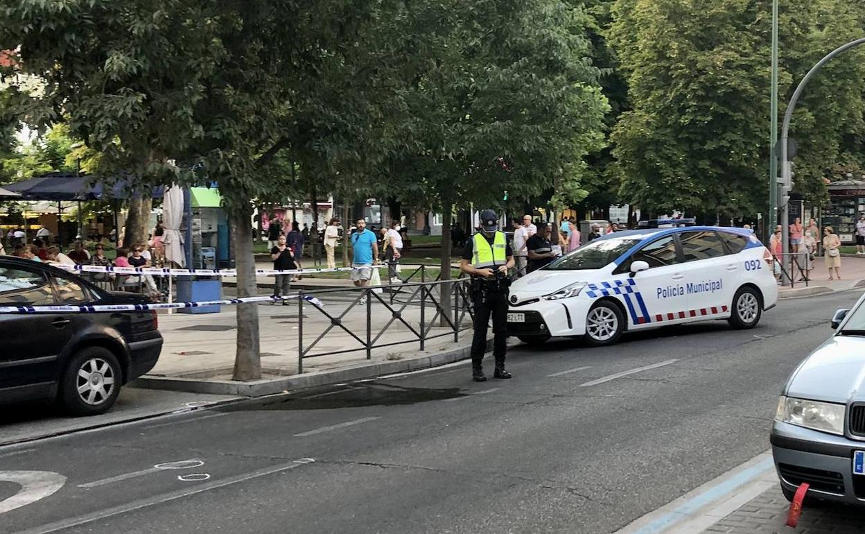 Agentes de la Policía Local inspeccionan el punto en el que se produjo el atropello.