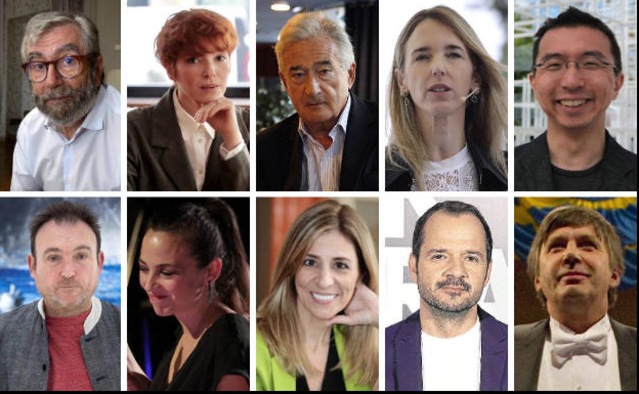 Por la izq., Antonio Muñoz Molina, Virginia Feito, Antony Beevor, Cayetana Álvarez de Toledo, Sou Fujimoto; abajo, Miquel Barceló, Leonor Watling, Reyes Monforte, Ángel Martín y Konstantin Novoselov. 