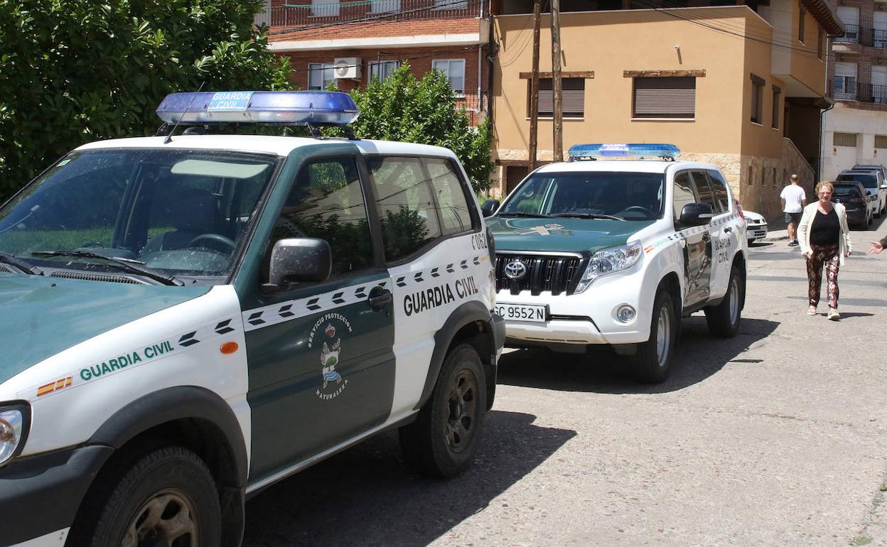 Coches patrulla de la Guardia Civil en el dispositivo de búsqueda activado en Cantalejo. 