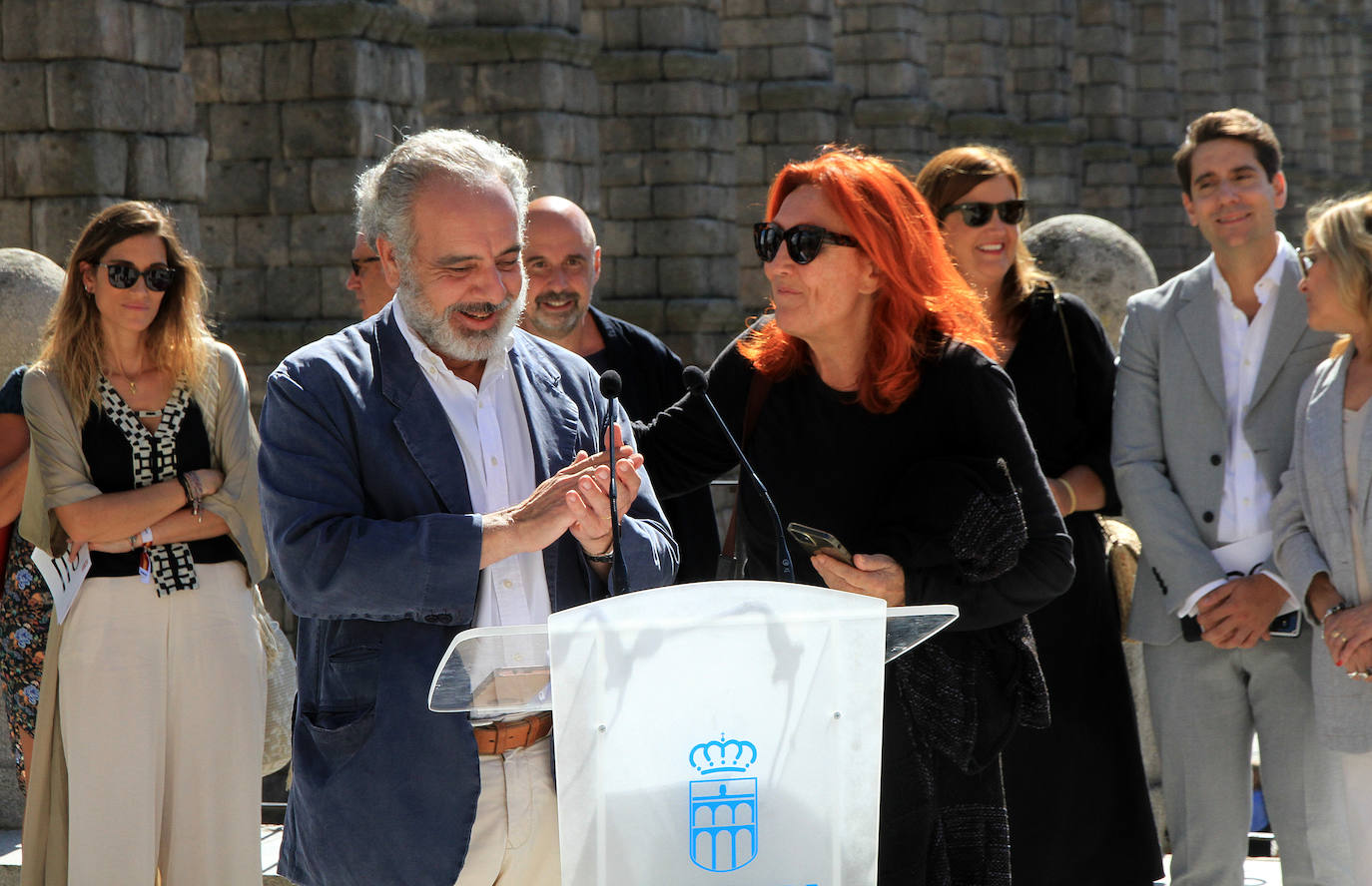 Ovejas este viernes por la mañana en la plaza del Azoguejo.