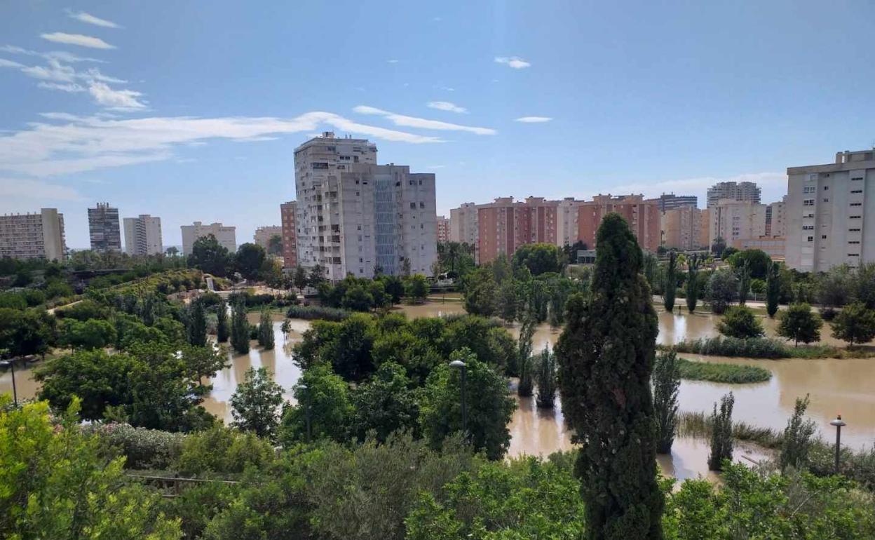 Parque La Marjal inundado.