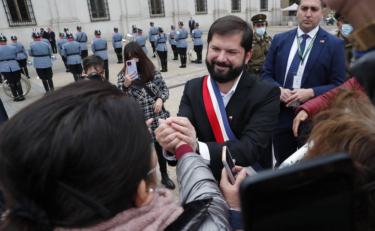El presidente de Chile, Gabriel Boric, este domingo en un acto institucional.