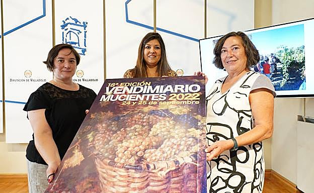 A la derecha, Emiliana Centeno, alcaldesa de Mucientes, presenta el programa en la sede de la Diputación Provincial de Valladolid. 