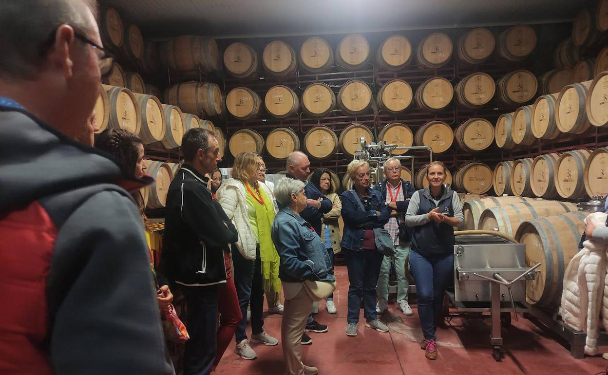 Los participantes en el Vendimiario visitan una de las bodegas locales 