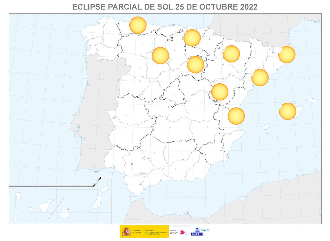 Alcance del eclipse según la zona de España.