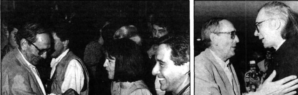 Fotografías del estreno. Delibes, con Adolfo Marsillach, Rosa Conde, Iñaki Gabilondo y Umbral. 