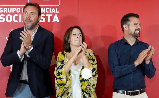 Puente, Lastra y Tudanca, en mayo antes de que Sánchez destituyera a la vicesecetaria general socialista.