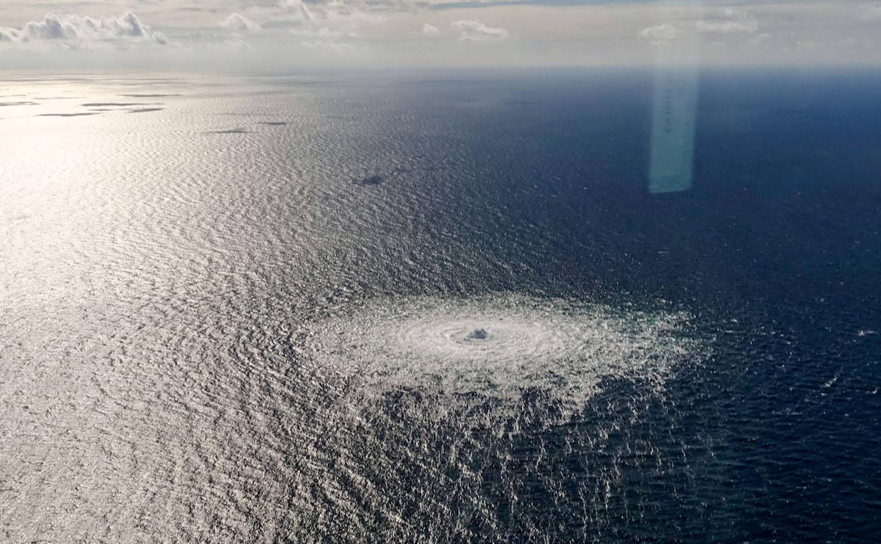 Imagen del escape de gas en el mar Báltico provocado por el sabotaje.