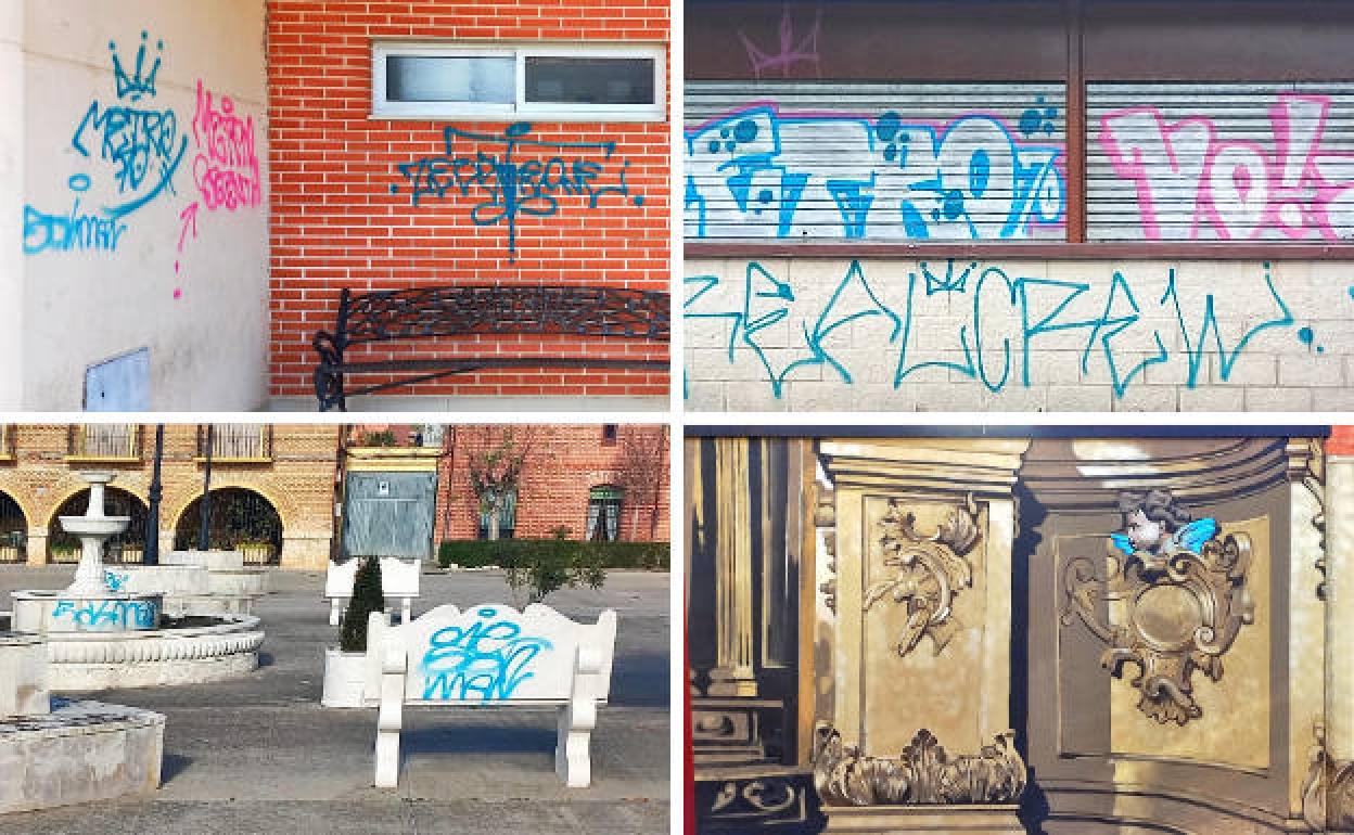 Algunas de las pintadas que han aparecido estos días en La Seca. 