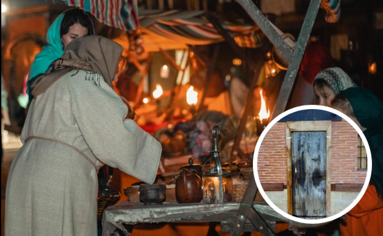 Uno de los escenarios en los que se recrea el Belén en Laguna de Duero. En detalle, la puerta forzada. 