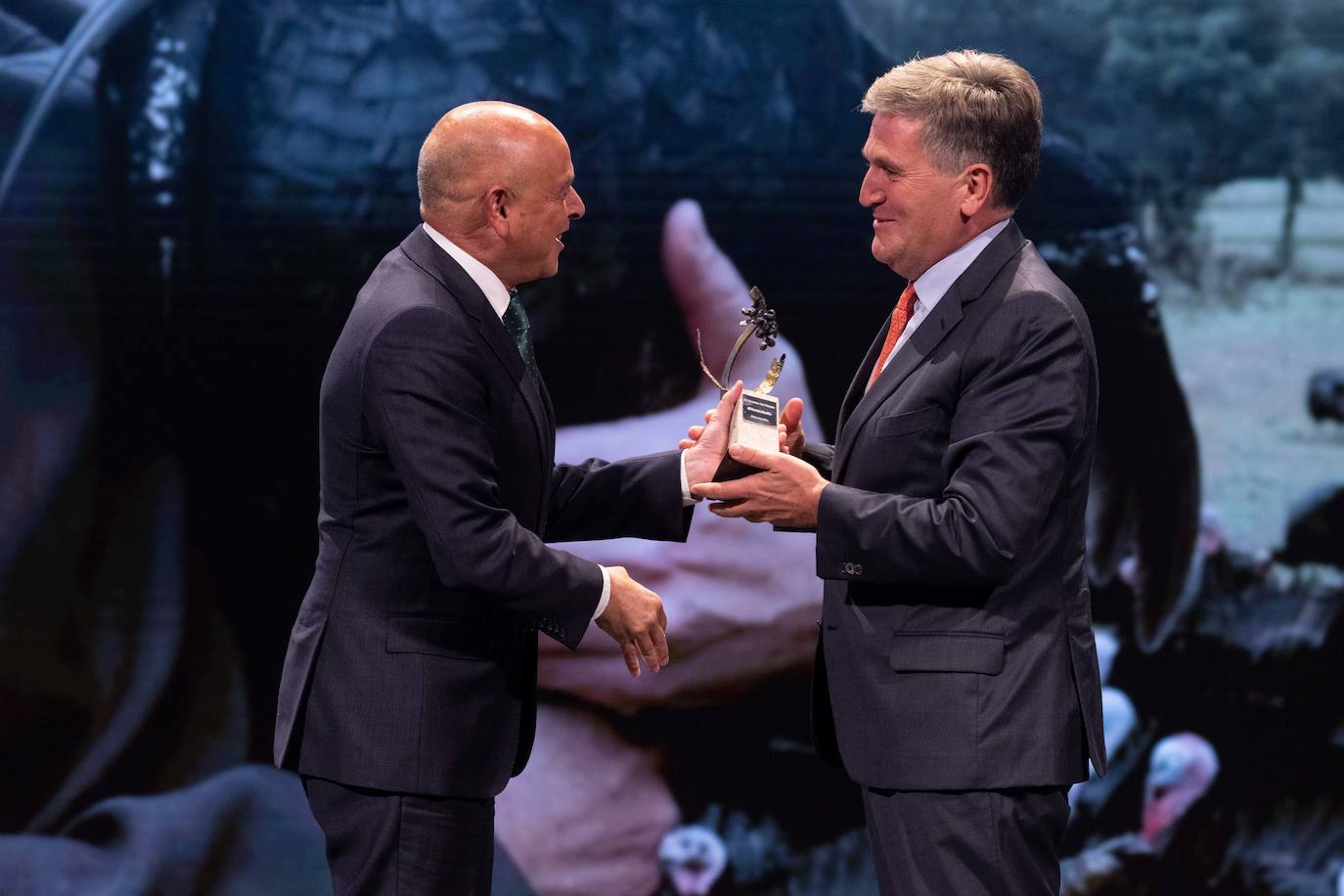 Fernando Ríos, de Unicaja Banco, entrega el premio a Alfonso Jiménez, de Cascajares.