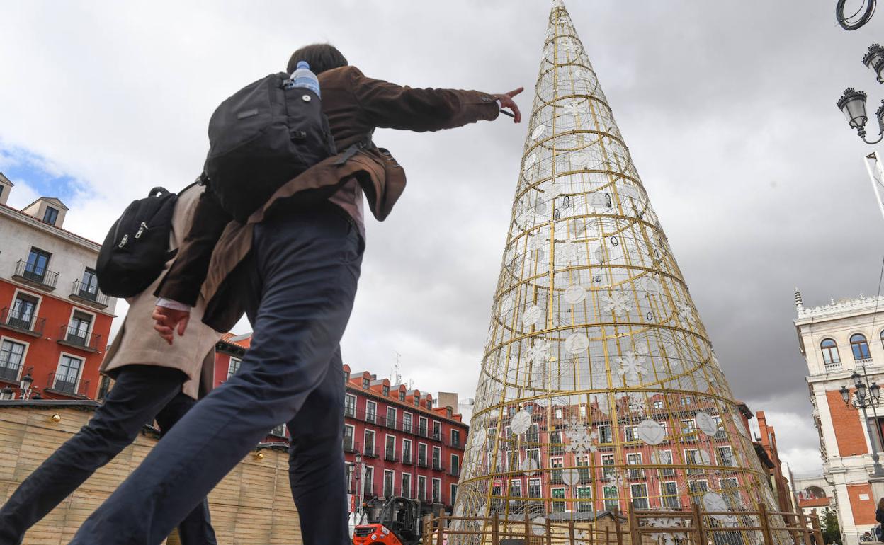 Árbol en la Plaza Mayor de Valladolid en la Navidad del año pasado.