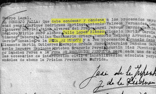 El fallo judicial que condenó a muerte a los trece presos de la cárcel de Cocheras. 