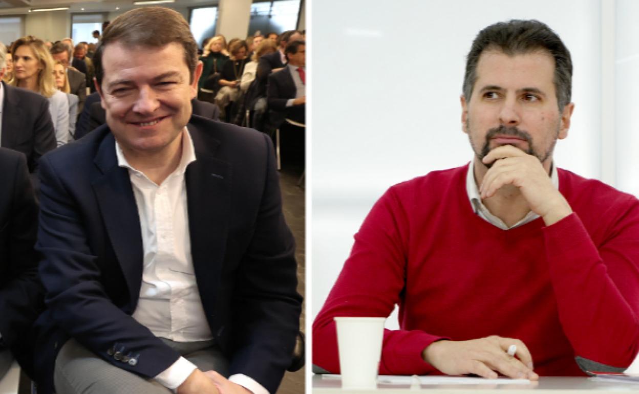 Alfonso Fernández Mañueco y Luis Tudanca, este lunes, en actos de partido en Madrid y Valladolid. 