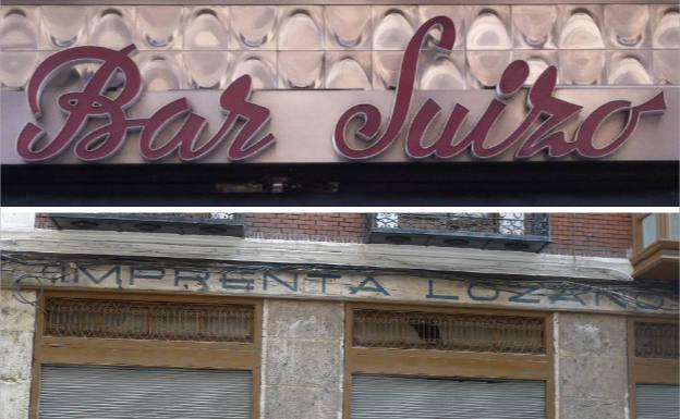 Rótulos del bar Suizo y de Imprenta Lozano. 