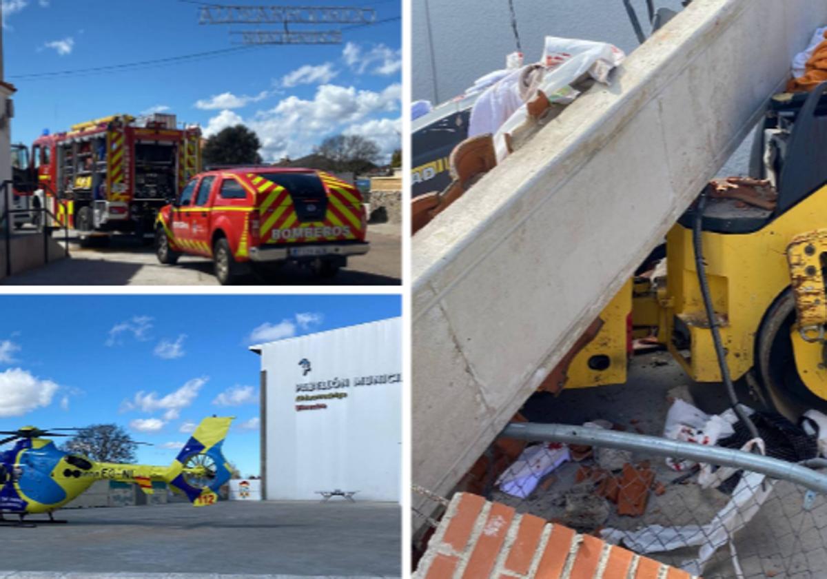 El toro mecánico industrial, atrapado por la gran viga en Aldearrodrigo.