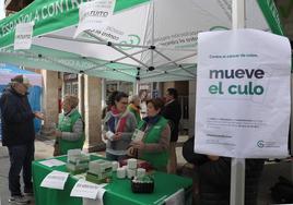 Mesa informativa instalada este viernes en la Calle Mayor.