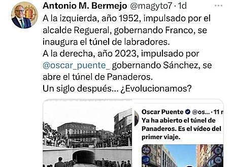 Imagen secundaria 1 - Arriba, Óscar Puente el día de la confirmación de la Gala de los Goya 2024 en Valladolid. Debajo, tuits de Bermejo y Paramio esta semana contra el alcalde de Valladolid.