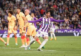 Escudero celebra el gol marcado al Atlético de Madrid el pasado domingo en Zorrilla.