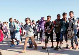 Llegada a Valladolid de los niños participantes en el programa Vacaciones en Paz, en 2018.