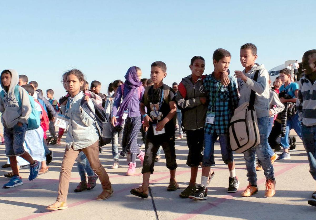 Llegada a Valladolid de los niños participantes en el programa Vacaciones en Paz, en 2018.