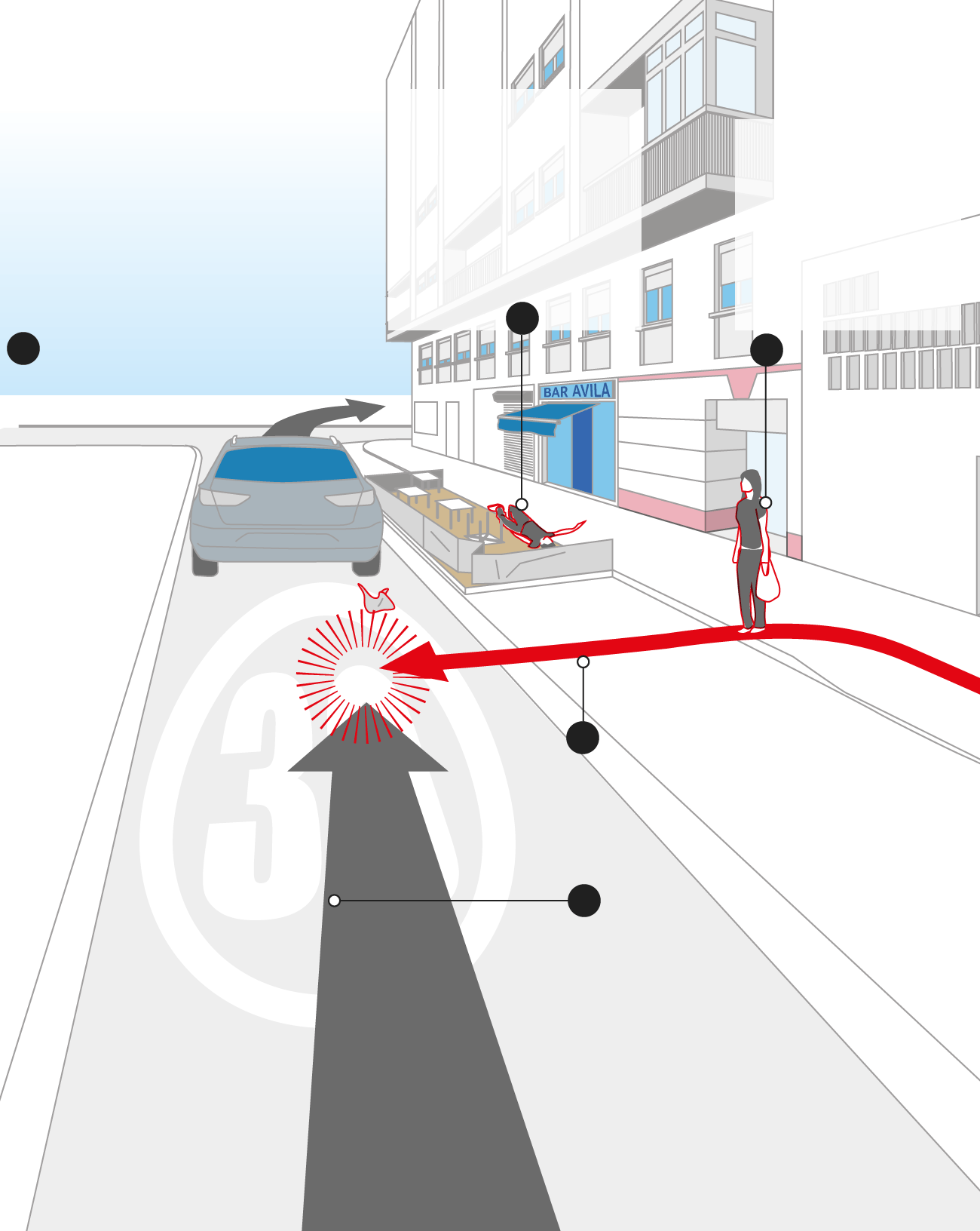 El gráfico muestra cómo fue aropellada la mujer que cambiaba de acera en la calle Águila