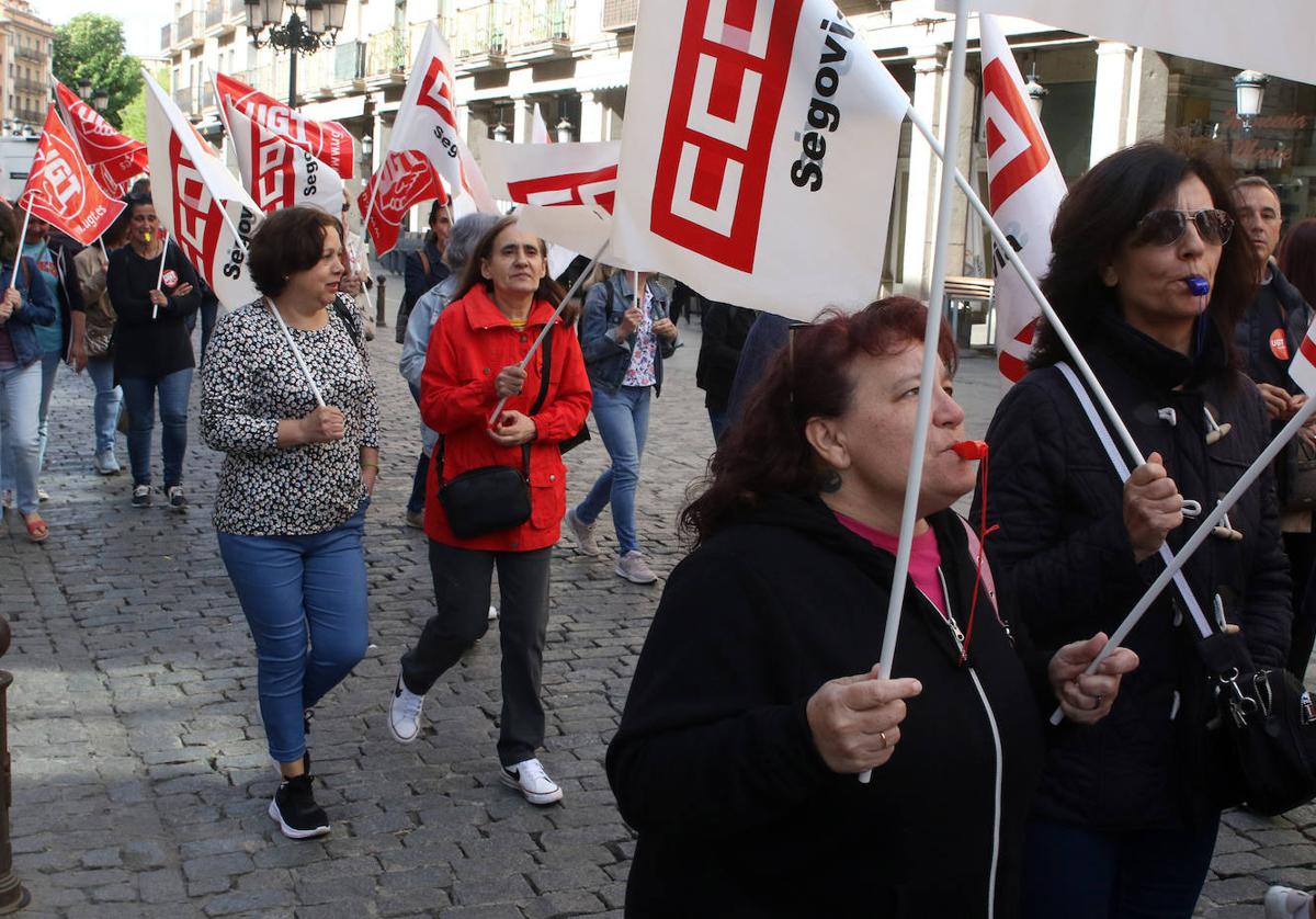 Trabajadoras de la limpieza durante la manifestación de la pasada semana.