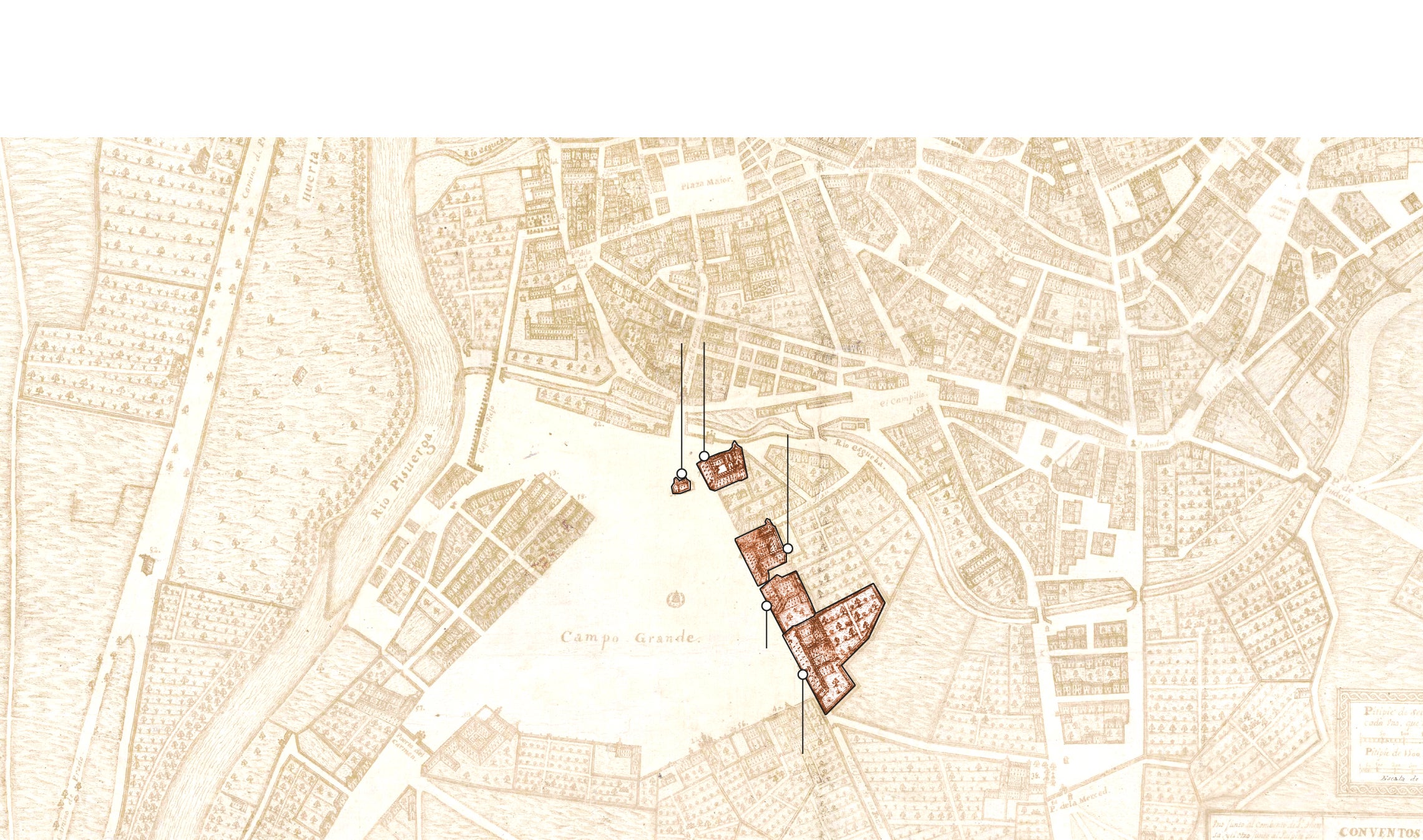 El gráfico muestra cómo era la Acera de Recoletos en el año 1738 en un plano de Bentura Seco