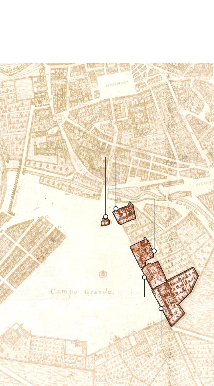 El gráfico muestra cómo era la Acera de Recoletos en el año 1738 en un plano de Bentura Seco