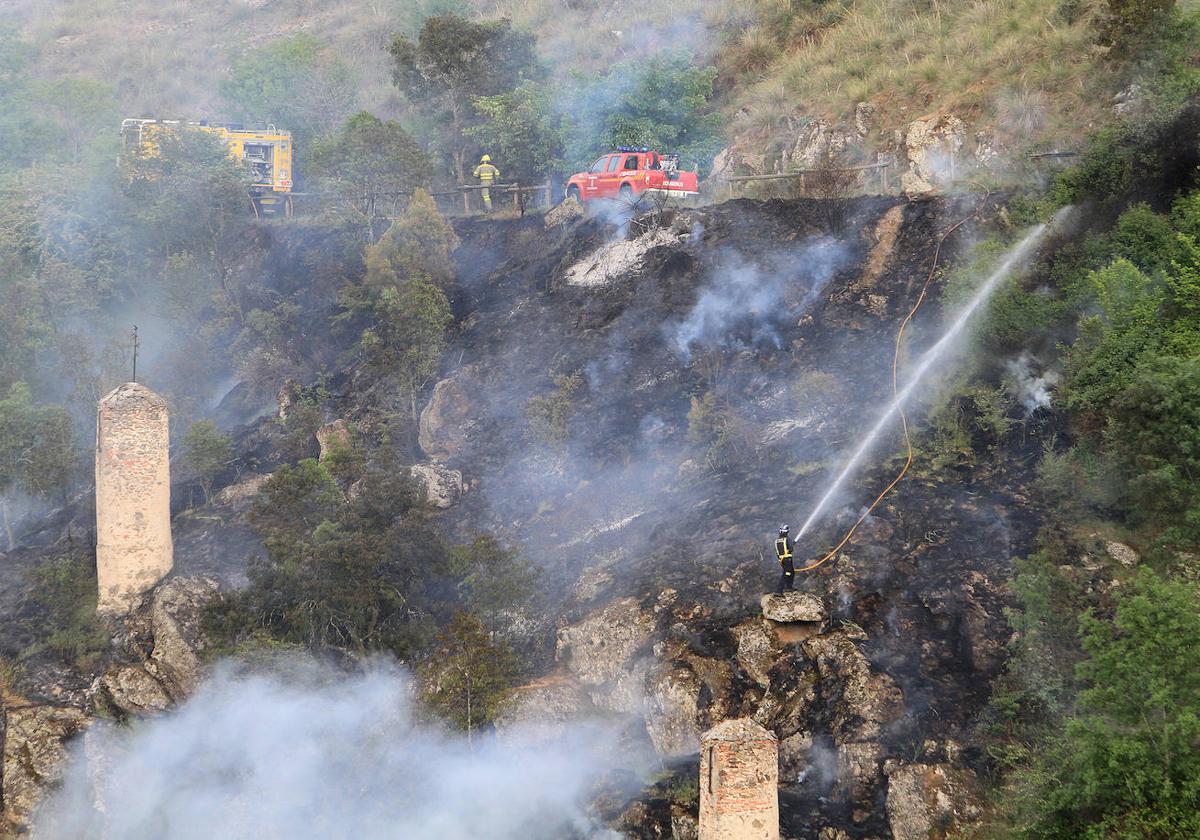 Bomberos trabajan en la extinción del incendio en Las Arenas.