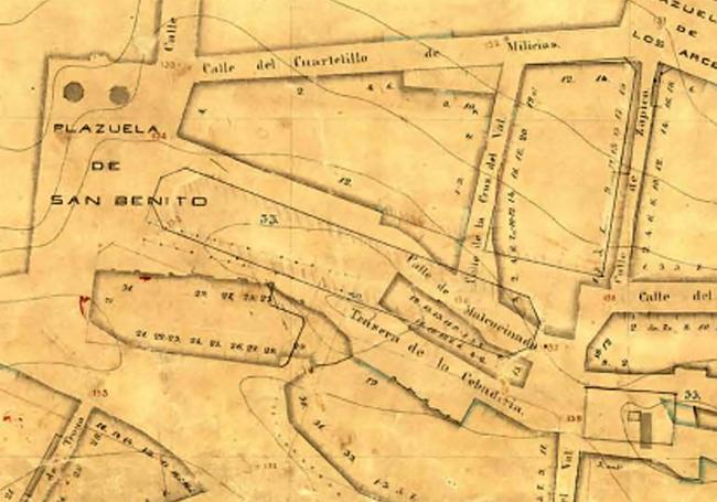 Detalle del plano de Pérez de Rozas (1863), con la primera planta teórica del mercado.