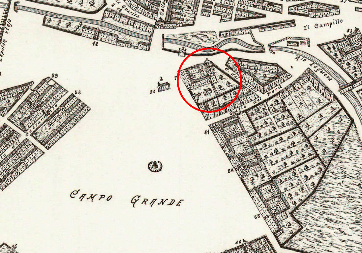 El Hospital de la Resurrección (luego General), en el plano de Ventura Seco.