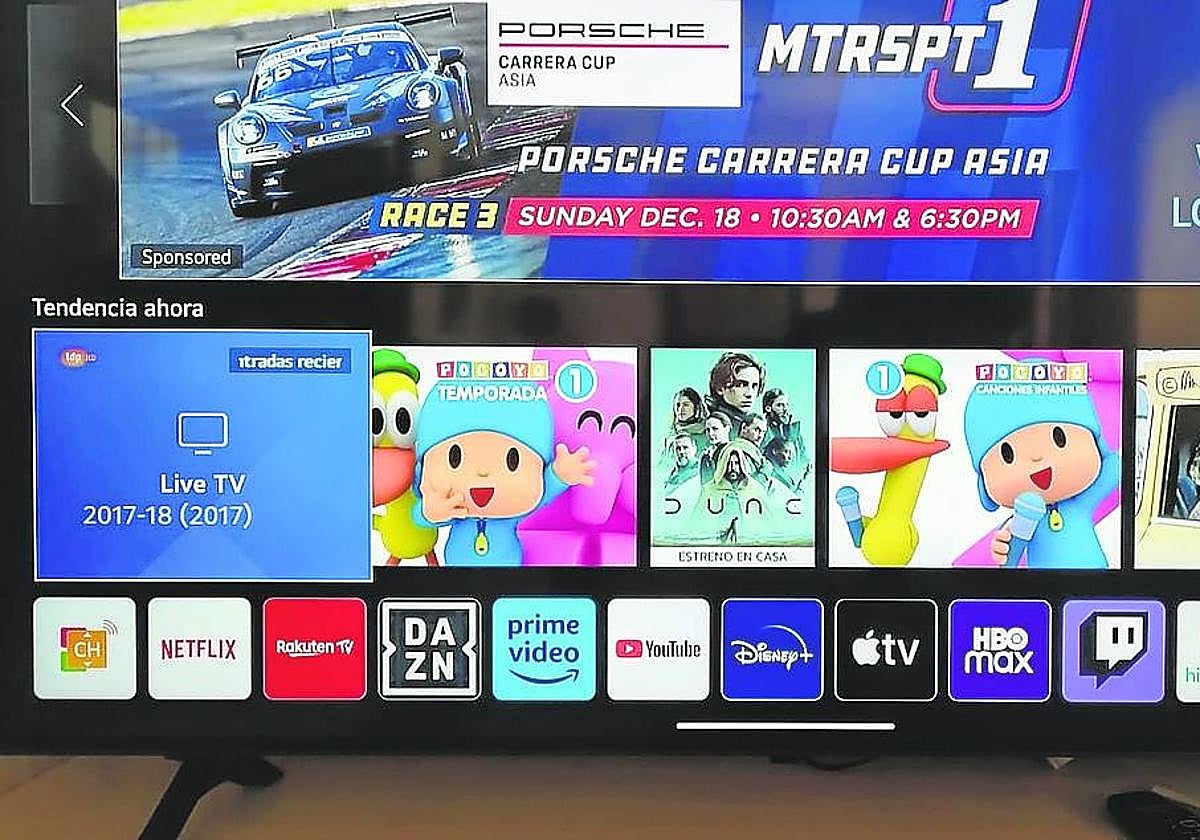 Pantalla con anuncios de canales y plataformas.