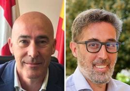 A la izquierda, el candidato del PP y actual alcalde de San Cristóbal de Segovia, Óscar Moral, y al lado el cabeza de la lista del PSOE, Rafael Masa.