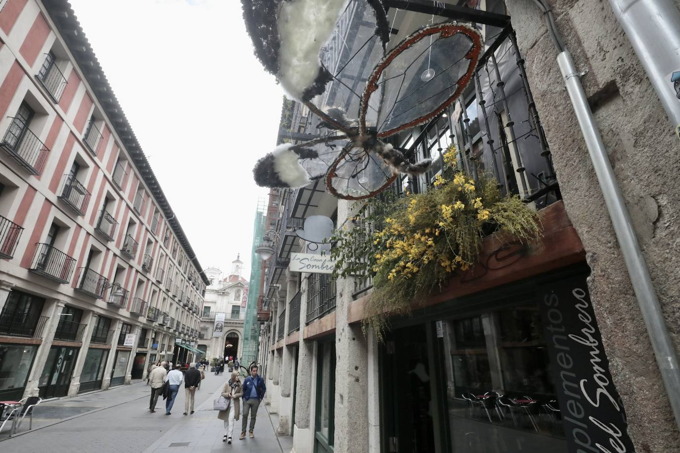 Mariposas florales sobrevuelan la calle Platerías de Valladolid