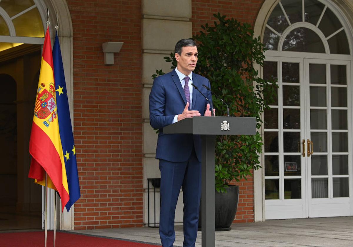 Pedro Sánchez durante la rueda de prensa celebrada ayer en la Moncloa.