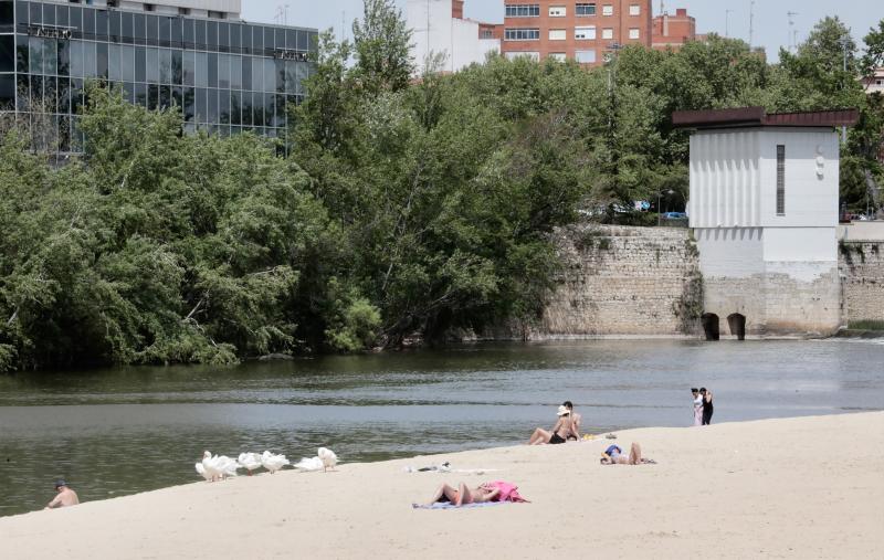 Varias personas toman el sol en Las Moreras a finales de abril.