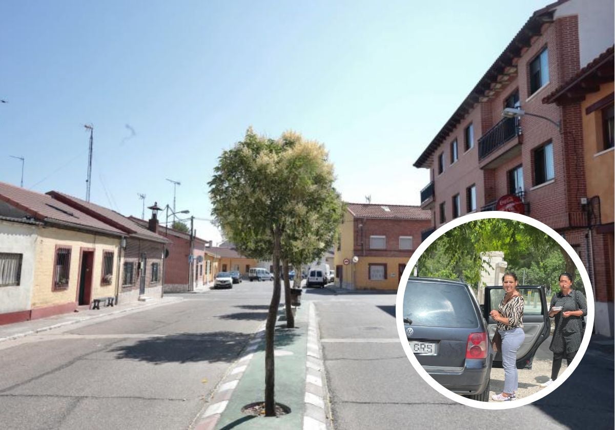 Una de las calles de la localidad de Traspinedo. En detalle, las dos mujeres que tratan de acceder a las casas.