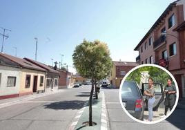 Una de las calles de la localidad de Traspinedo. En detalle, las dos mujeres que tratan de acceder a las casas.