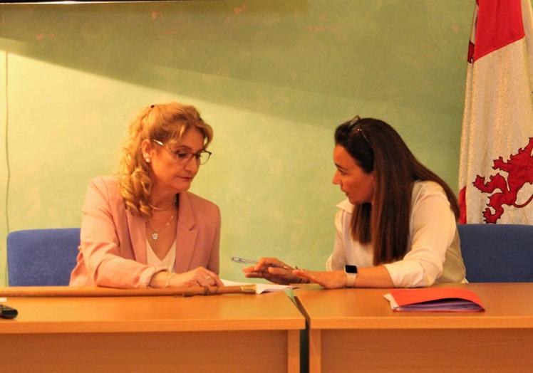 Imagen principal - Arriba, Ana Rosa Zamarro, antes de jurar el cargo de alcaldesa. Abajo, Máximo San Macario, durante su intervención; y Javier de Lucas, en un momento de la sesión constitutiva. 