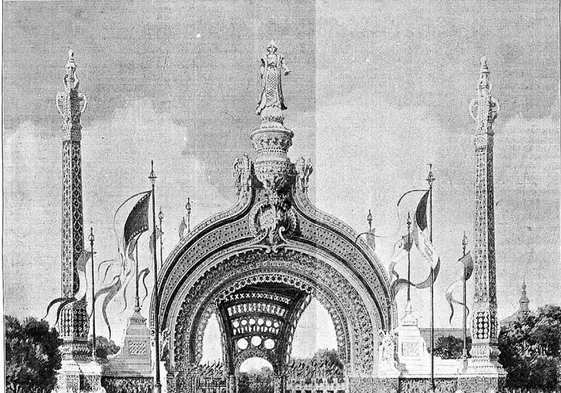 Puerta monumental de la Plaza de la Concordia en la Exposición Universal de París de 1900.