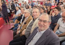 Quijano y Nalda, con el burgalés Juan José Laborda y el palentino Julio Villarrubia en una acto del PSOE en 2019.