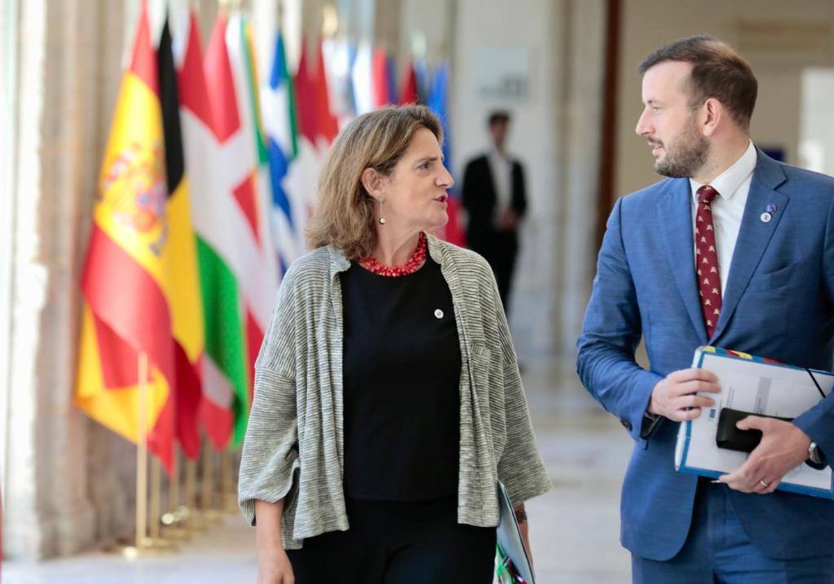 La vicepresidenta tercera de España, Teresa Ribera, y el comisario de Medio Ambiente, Océanos y Pesca, Virginijus Sinkevicius en Valladolid.