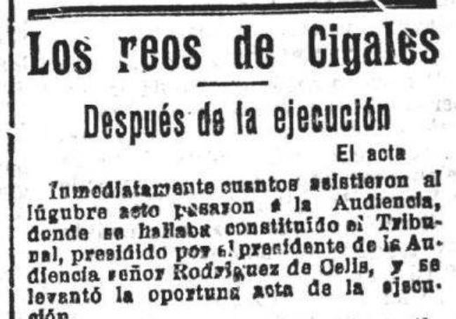 Noticia de El Norte de Castilla, publicada el 29 de agosto de 1908, sobre la ejecución de los padres de la niña Melchora.