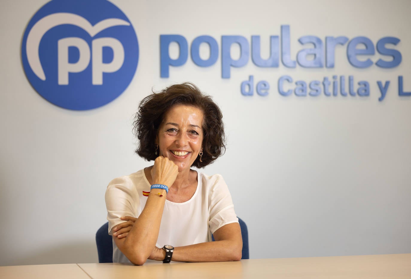 Mercedes Cantalapiedra, tras la entrevista, en la sede autonómica del PP.