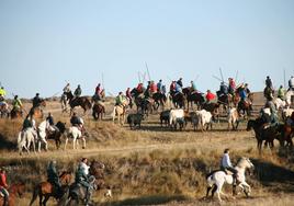 Decenas de caballistas participan en un encierro de Cuéllar en una de sus últimas ediciones.