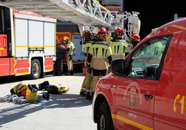 Varios bomberos realizan tareas en el parque central.