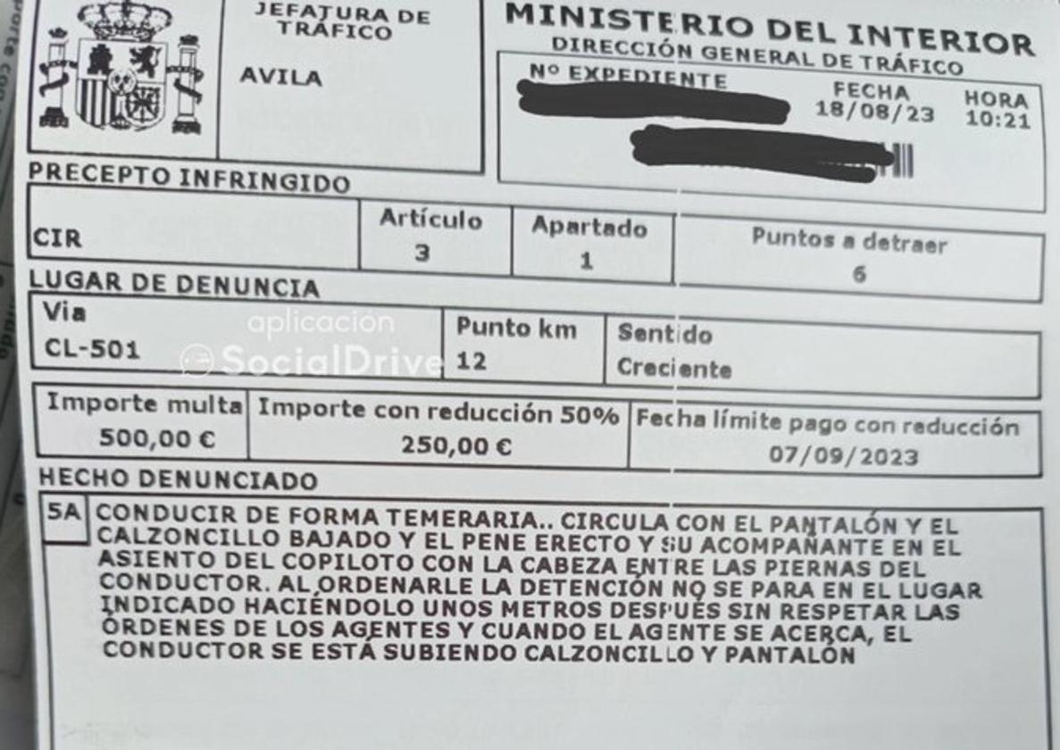 Sancionado un conductor en Ávila al sorprenderle cuando le practicaban una felación