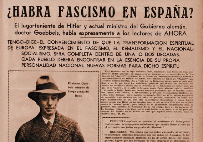 Una página del diario 'Ahora', que dirigió y donde publicó una entrevista al dirigente nazi Joseph Goebbels.