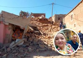 Estado en el que quedó el pueblo de Amizmiz tras el terremoto. En el círculo, Laila y Redouane.